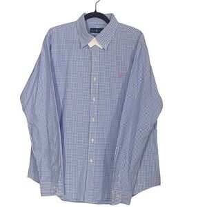 Ralph Lauren Mens Blue White Gingham Check Button Down Shirt Large Pink Pony L